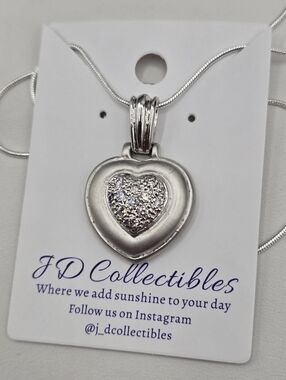 Swarovski Crystal Elements Silver Heart Necklace 20 inch Prom Bridal Wedding